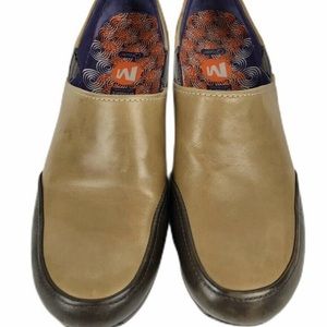 Merrell Entice Espresso Ortholite Beige Leather Loafers Size 7.5